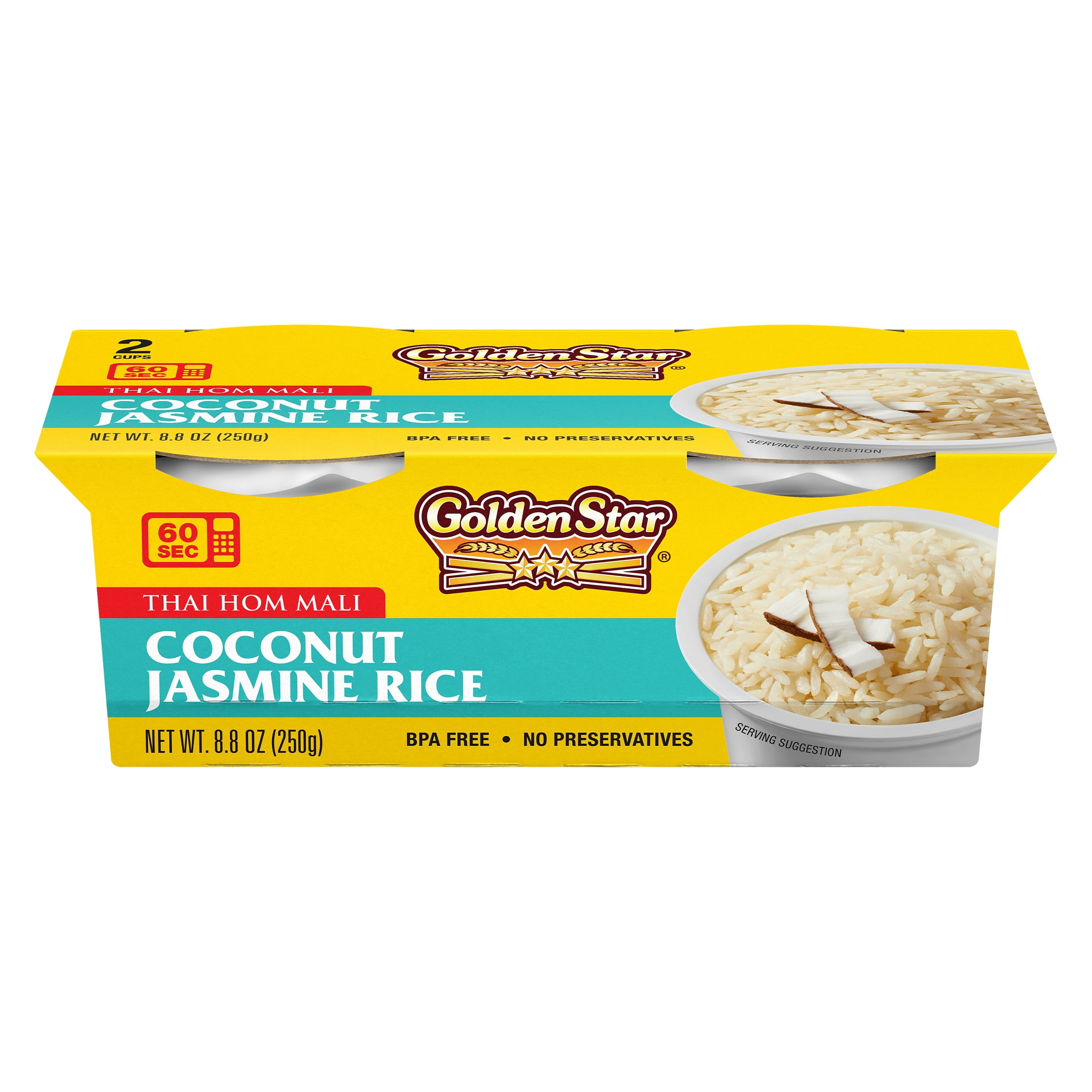 Golden Star Coconut Jasmine Rice, Ready to Heat Microwaveable Cups, 4.4 oz 2-pack