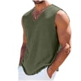 thumbnail image 2 of Horkkom Linen Shirts for Men V Neck Solid Color Sleeveless Shirts Beach Vacation Breathable Tank Tops, S-4XL, 2 of 7