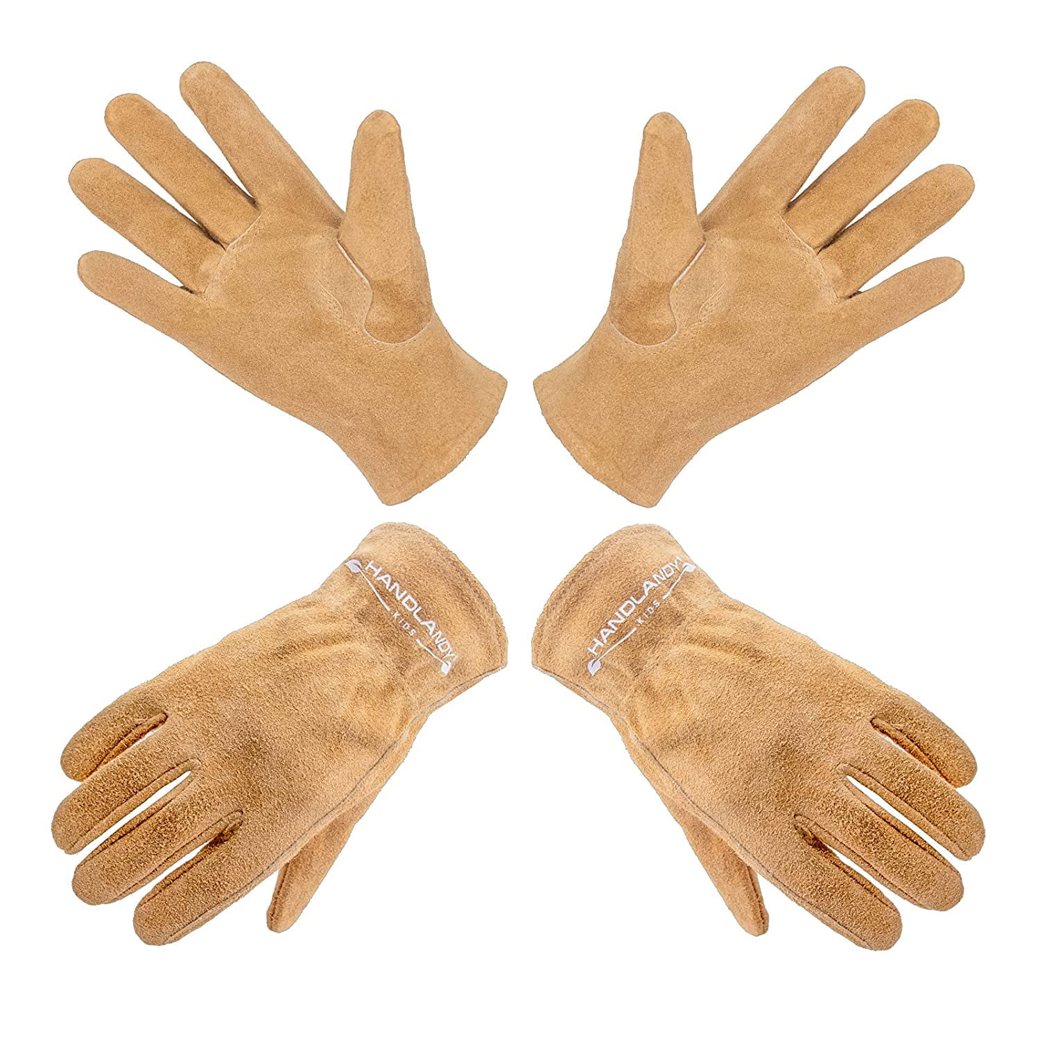 Kids Leather Work Gloves Children Cowhide Garden Gloves for Age 2-9 Girls Boys 