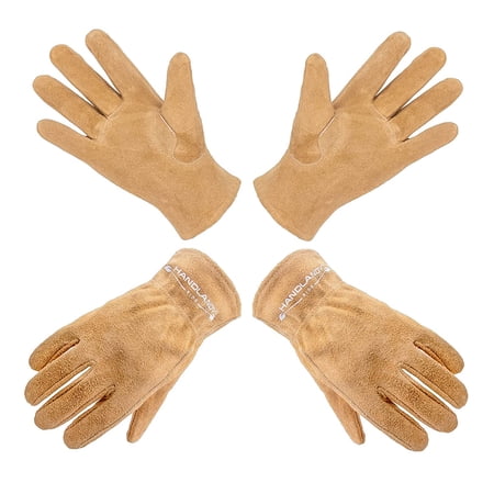 HANDLANDY 2Pairs Kids Genuine Leather Work Gloves, Kids Gardening Gloves for ages 5-7, Medium