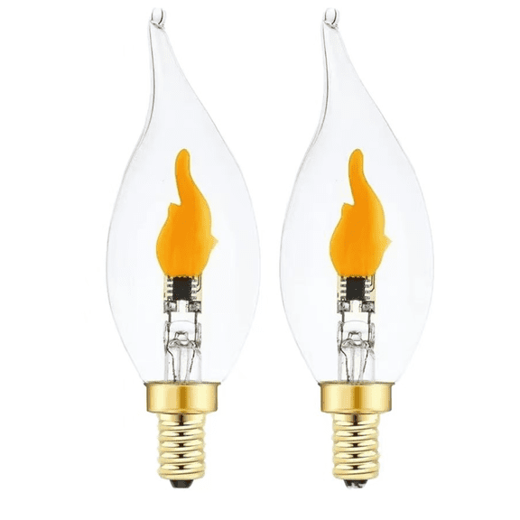 2 Pack Upgraded C35 E12 Flickering Flame Effect Light Bulbs, Candelabra Base Simulated Fire Bulb for Chandelier, Decorative Flaming Light Bulb for Halloween Christmas Party Porch Indoor Outdoor