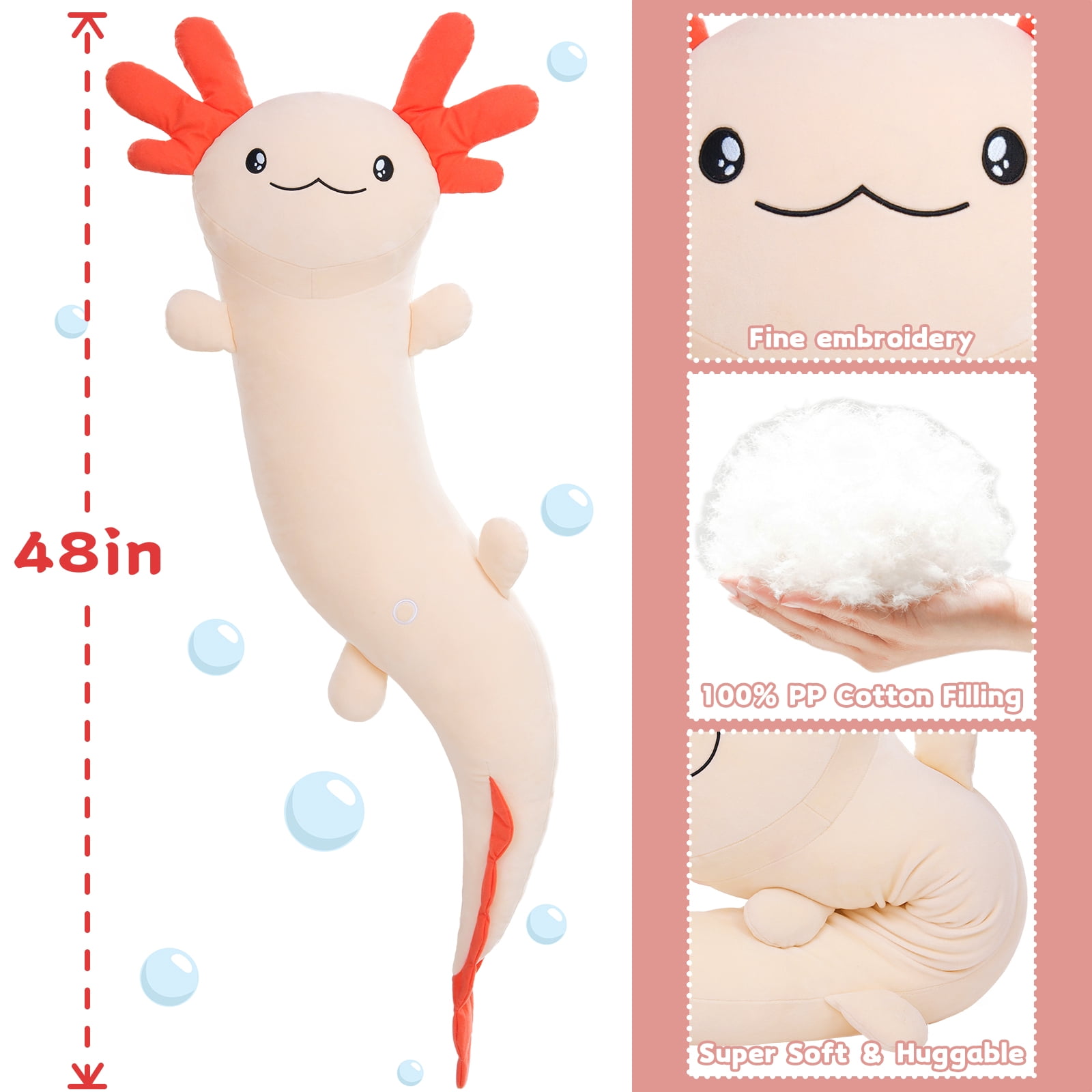 Phantasim Pink Axolotl Stuffed Animal for Easter Girls 48 inch Glow-in-Dark Plush Toy Body Pillow for Adults Kids , 4ft Large Stuffed Salamander Axolotl Lovers Gifts Christmas Valentines