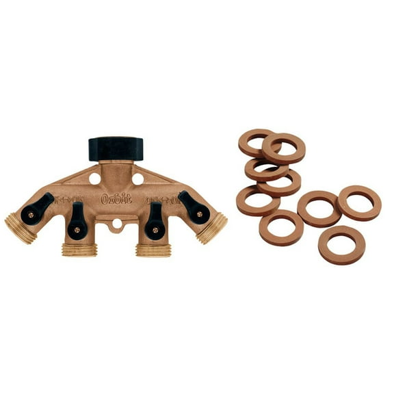 Orbit 4-Port Brass Hose Manifold with Rubber Hose Washer combo pack