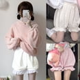 thumbnail image 4 of Women Winter Plush Velvet Lolita Bloomers Ruffled Lace Trim Bow Loose Pumpkin Pants Solid Color Thermal Pajama Safety Shorts Lounge Underpants, 4 of 21