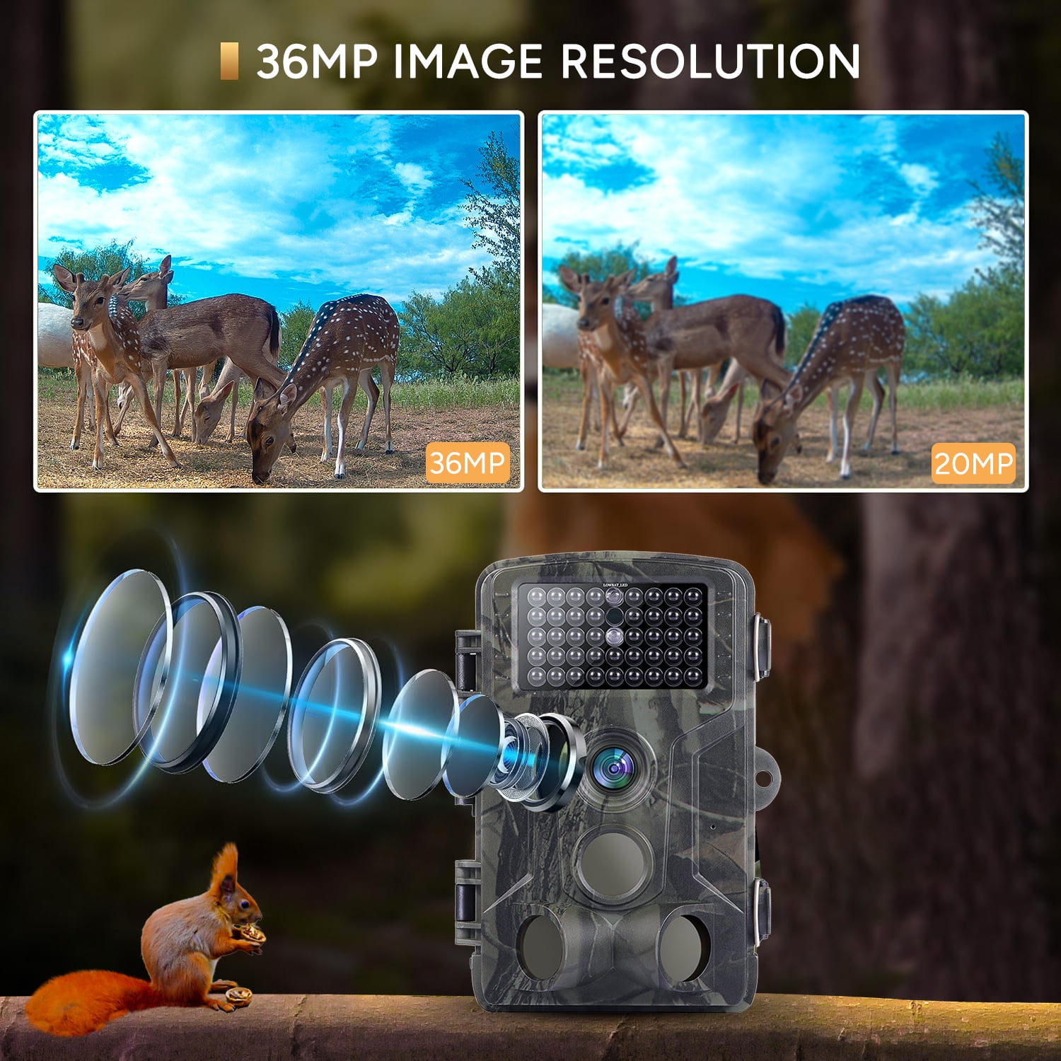 SuntekCam Mini Game Camera 36MP 4K Trail Camera with Night Vision 940nm IR LED Wildlife Waterproof Hunting Camera Wildgame Hunting Trail Monitors HC-802A