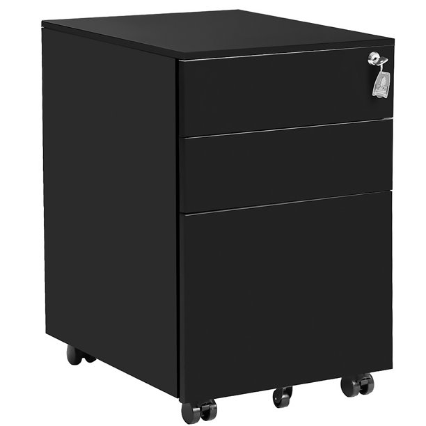 Movable Lockable 3 Drawers Steel File Cabinet Home Office Files Documents Storage Organizer Walmart Com Walmart Com
