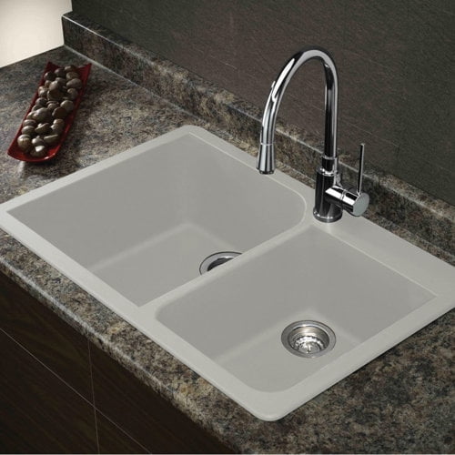 Transolid Radius 33'' L x 22'' W  Granite Double Offset Drop-in Kitchen Sink