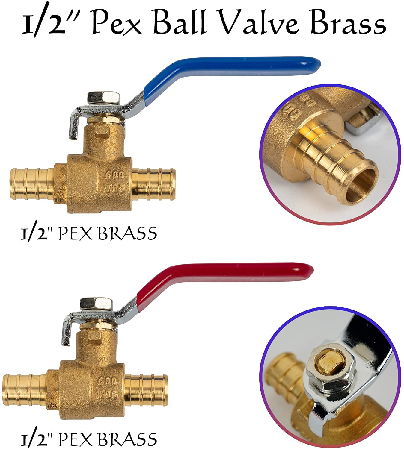 10 PIECES 1/2" PEX SHUT OFF BALL VALVE FULL PORT HOT AND COLD LEAD FREE BRASS 