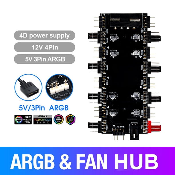 5V/3 Pin ARGB Fan PWM HUB 1 To 8 Ports Splitter for PC Motherboard (4D)