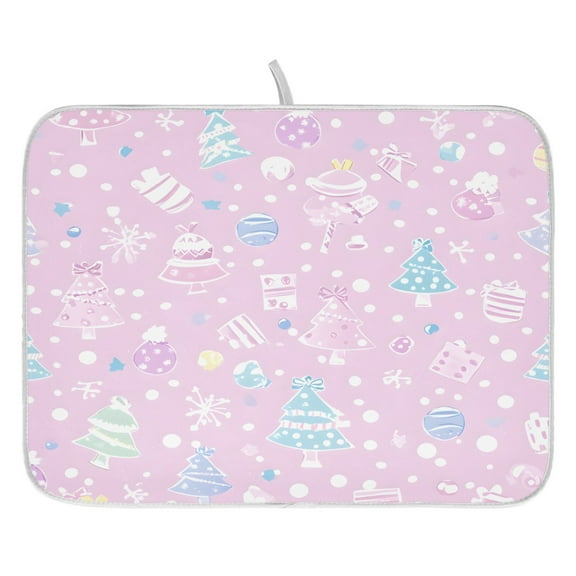 Pink Cute Christmas Dish Drying Mat for Kitchen, Quick Drying Absorbent Soft Durable 16" x 18"