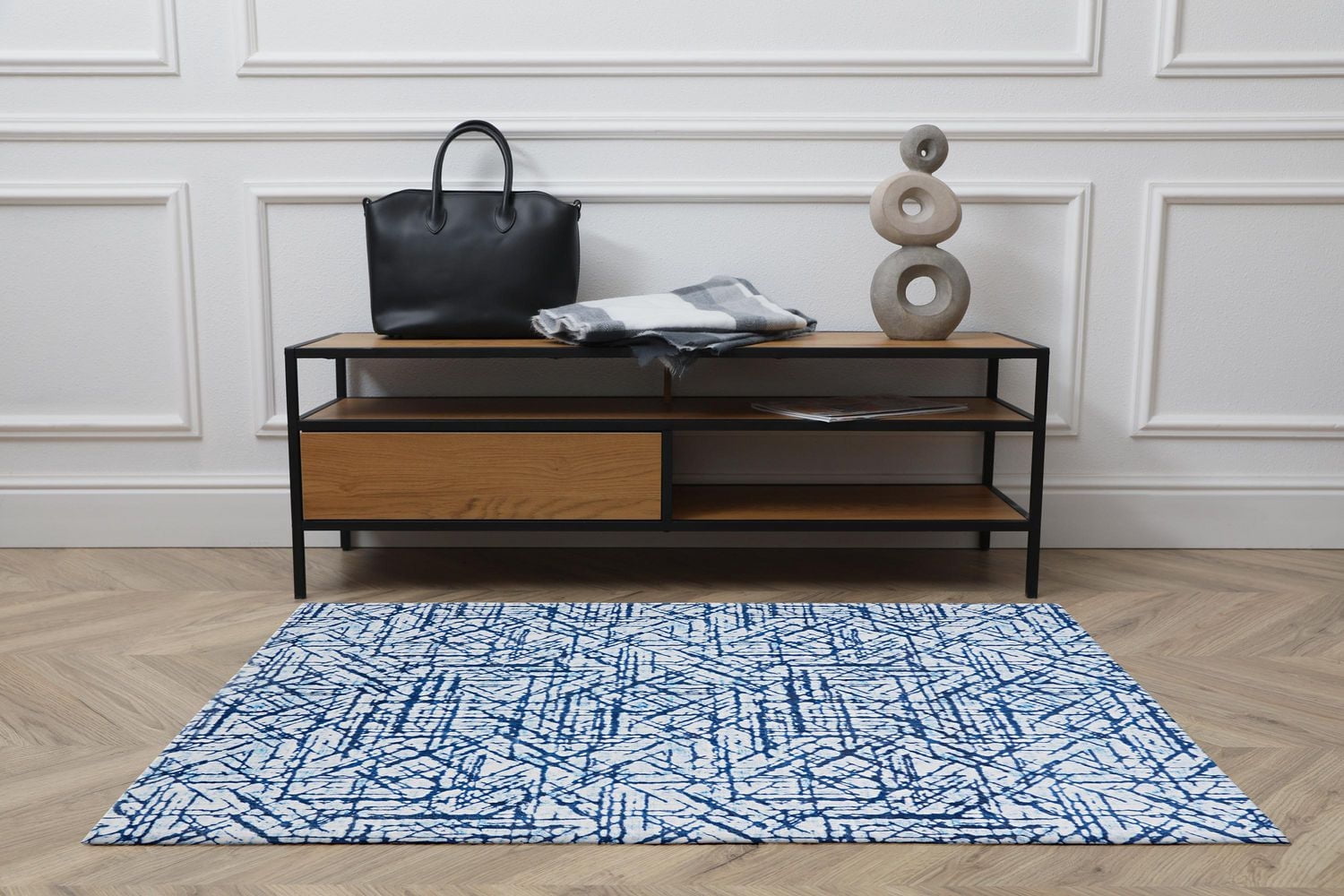 Motif Printed Faux Rabbit Ingrain Blue & White 3 ft. x 5 ft. Accent Rug