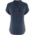 thumbnail image 3 of Cotton Linen Shirts for women Summer Tops Short Sleeve Button Lapel V Neck T-Shirts Casual Tunic Top Loose Comfy Loose Solid Work Plain Blouse Tees, 3 of 5