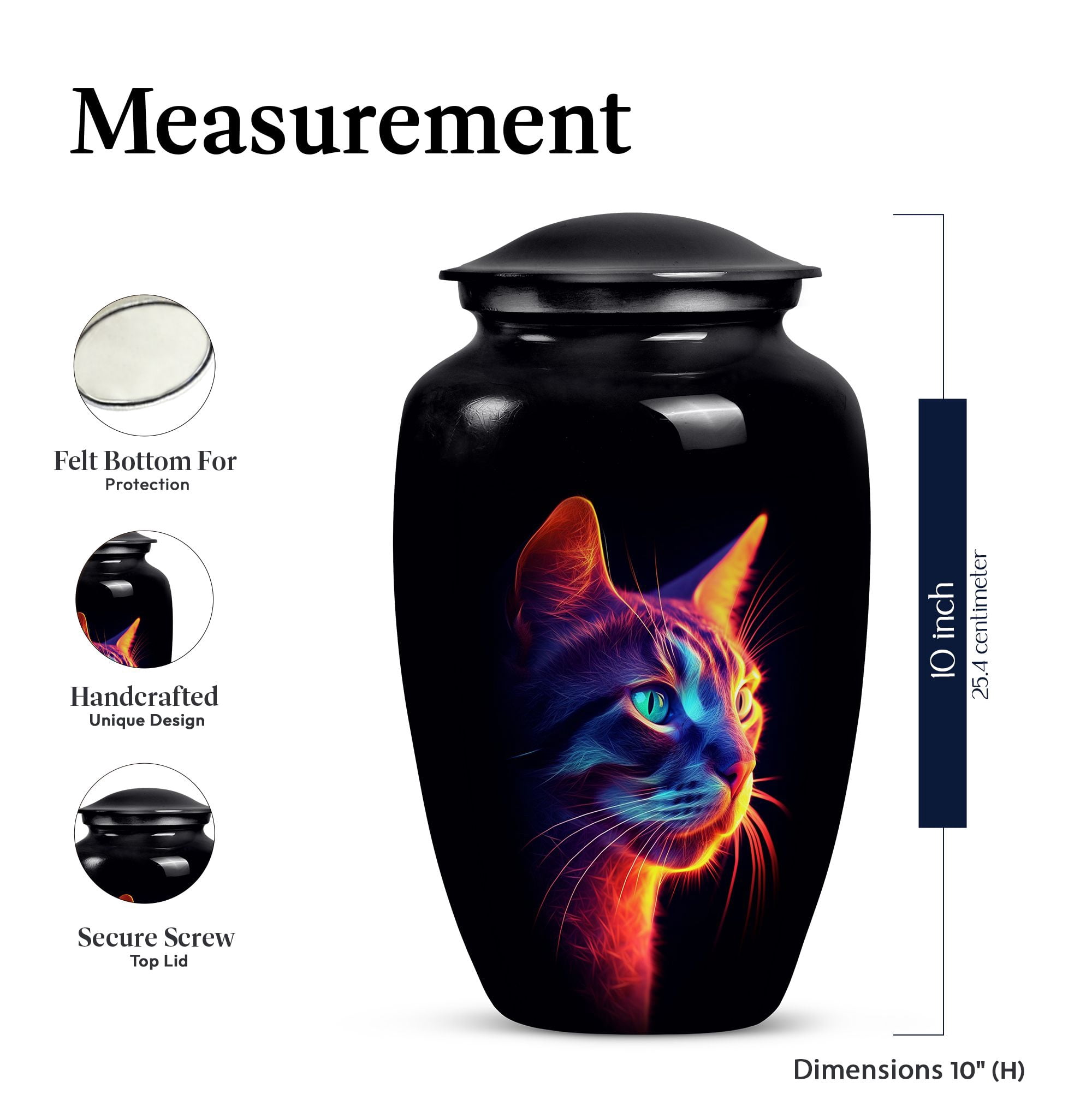 Glowing Cat Urns For Ashes Adult Male - Funeral Cremation Urns For Ashes - Large Urns For Human Ashes Adult Male - Urns For Human Ashes Adult Male & Female Up to 200 Cubic inch (Size -10inch)