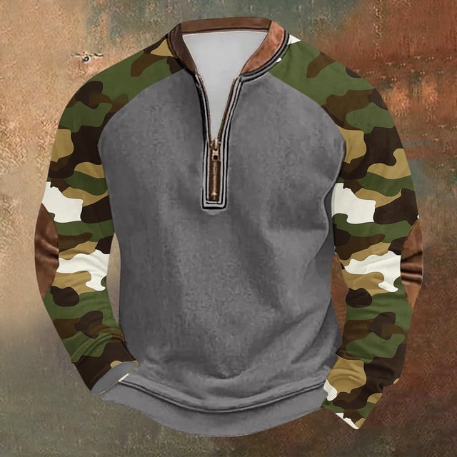 Blusas y camisas de manga larga con cuello redondo para hombre, sudadera con capucha de cuello redondo con cremallera y estampado, sudadera de manga larga, blusa de poliéster para hombre