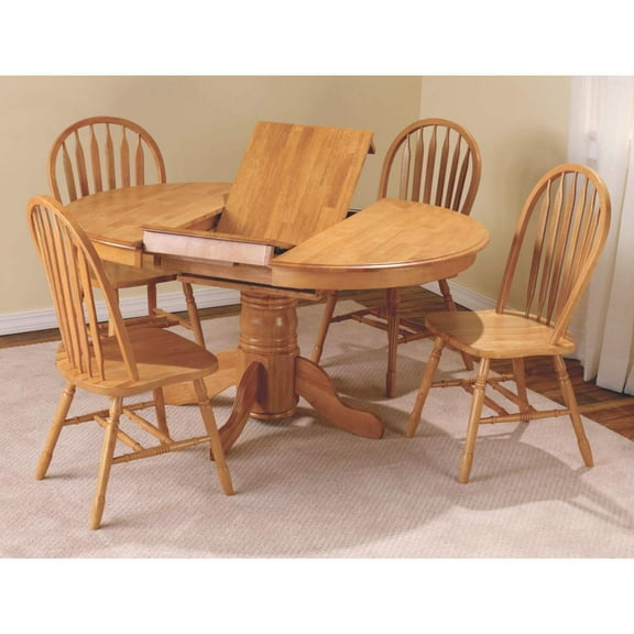 Sunset Trading Oak Selections 5 Piece 66" Oval Extendable Pedestal Dining Set | Butterfly Leaf Table | 4 Arrowback Chairs | Seats 8