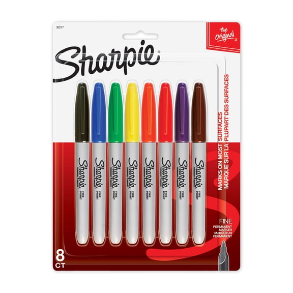 Sharpie Permanent Markers, Fine Point, Assorted Colors, 8 Count
