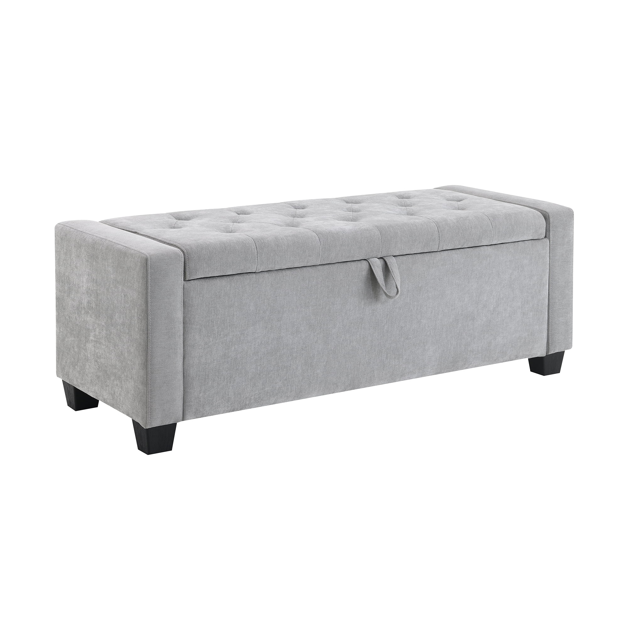 Ottoman with Storage, Upholstered Bench with Button Tufting and Safety Hinge, Solid Wood Frame for Bedroom Living Room Entryway, Light Grey