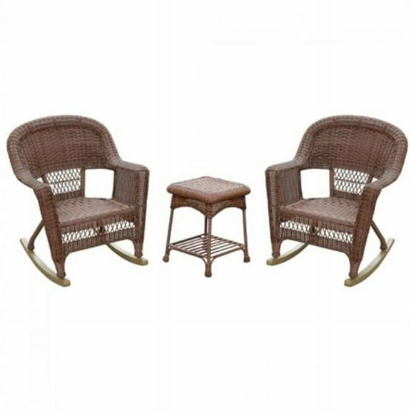 Santa Maria Espresso Rocker Wicker Chair Set with Cushions, Blue - 3 Piece