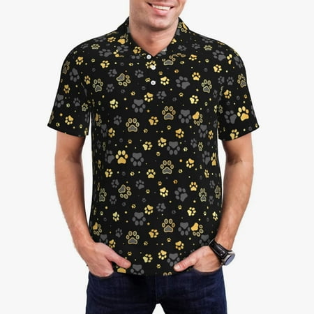 Goofa Gold Dog Paw Print Mens Polo Shirts Quick Dry Short Sleeve Golf T Shirt Performance Moisture Wicking Casual Workout-X-Large