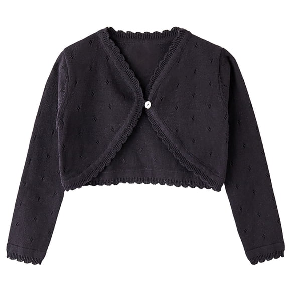 aohooy Boléro à Manches Longues pour Bébé Fille en Coton Tricoté Élégant avec Fermeture à Boutons Cardigan en Dentelle 18 Mois-7 Ans Noir, 18 Mois
