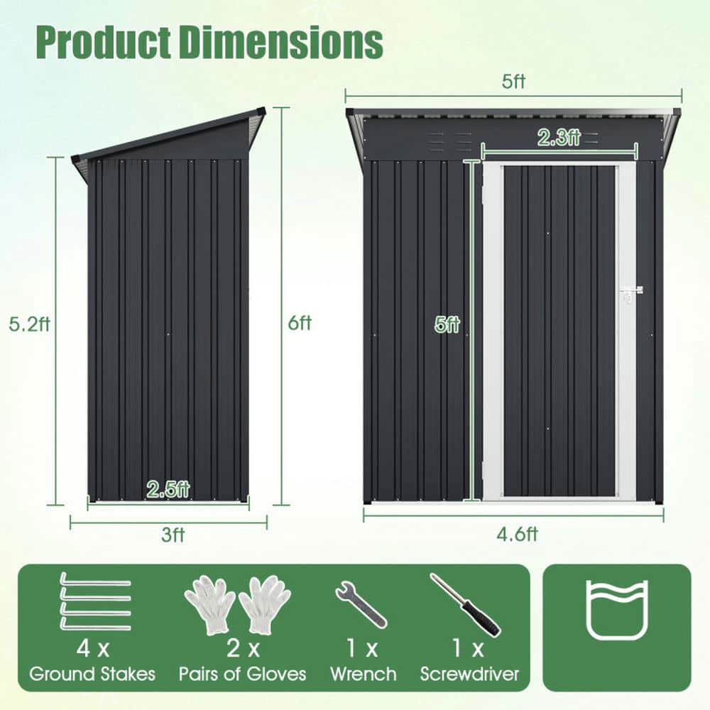 Yardi Yarda 5 x 3 Feet Outdoor Storage Shed with Sloped Roof and Lockable Door, Versatile Storage Shed, Gray
