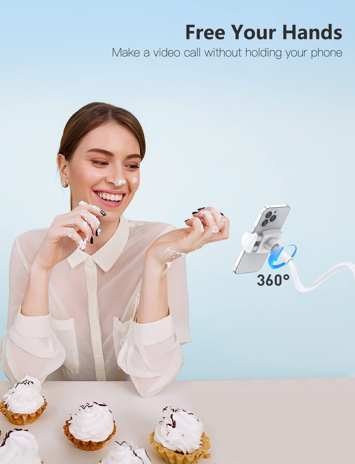 Gooseneck Phone Holder Stand for Bed Flexible Arm Adjustable Cell Phones Mount Clamp on Desk Bedframe Compatible with iPhone 14 Pro Max 13 12 11 X SE Series/Samsung S22 or Other 4"-7" Devices