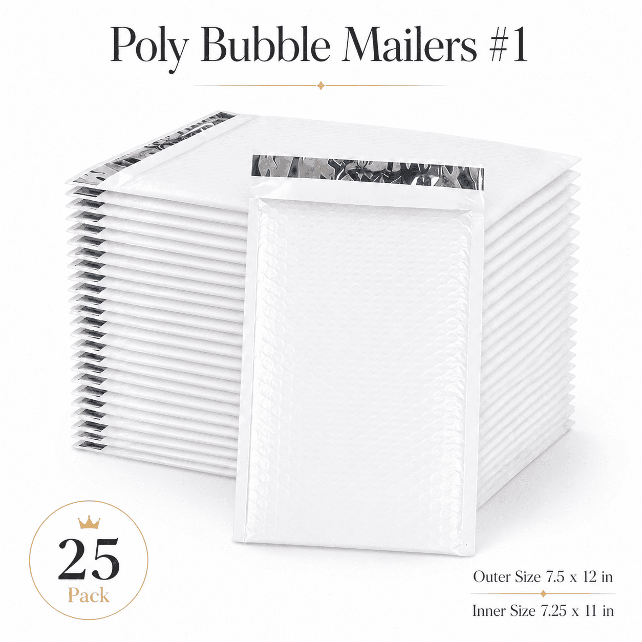 25 Pack #1 Poly Bubble Mailers 7.5 x 12 in Water-Resistant Self-Seal Padded Shipping Envelopes with Bubble Cushioning for Small Businesses Online Orders Books Clothing Jewelry and Gifts