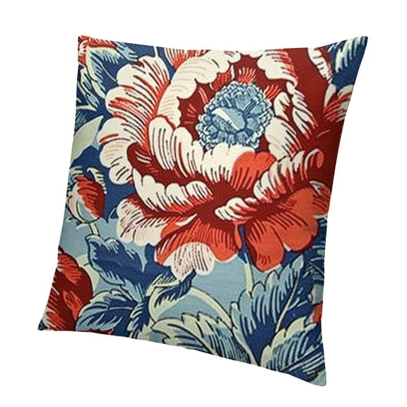 BANET Red and Blue Throw Pillow Cover Asian Flower Pillow Case Rutic Cushion Cover Square Decorative Pillowcase with Zipper Home Decor for Bedroom Living Room Sofa 12x12in
