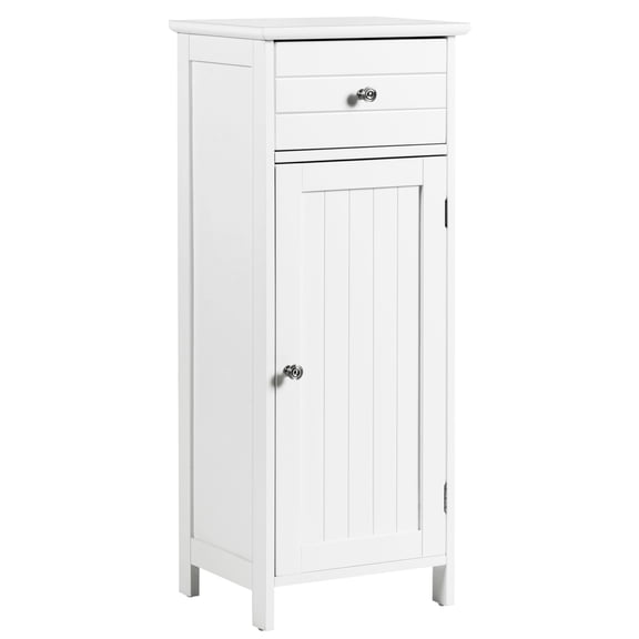 Costway Wooden Bathroom Floor Storage Cabinet Organizer with Drawer Adjustable Shelf White