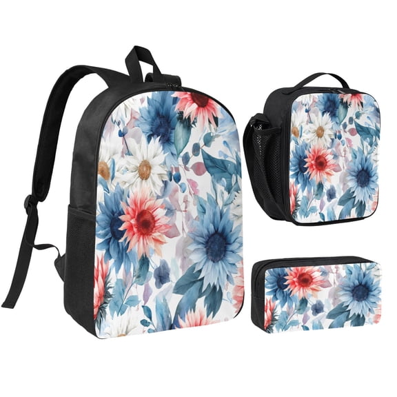 Luxurious Floral Pattern Backpack 17 Inch Set with Lunch Bag and CaseDurableTravel Bag Combo for Work Commuting Daily Use