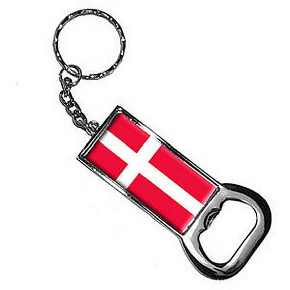 Denmark Flag Keychain Key Chain Ring Bottle Bottlecap Opener