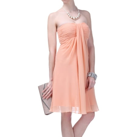 Faship Womens Pleated Short Formal Dress Peach -