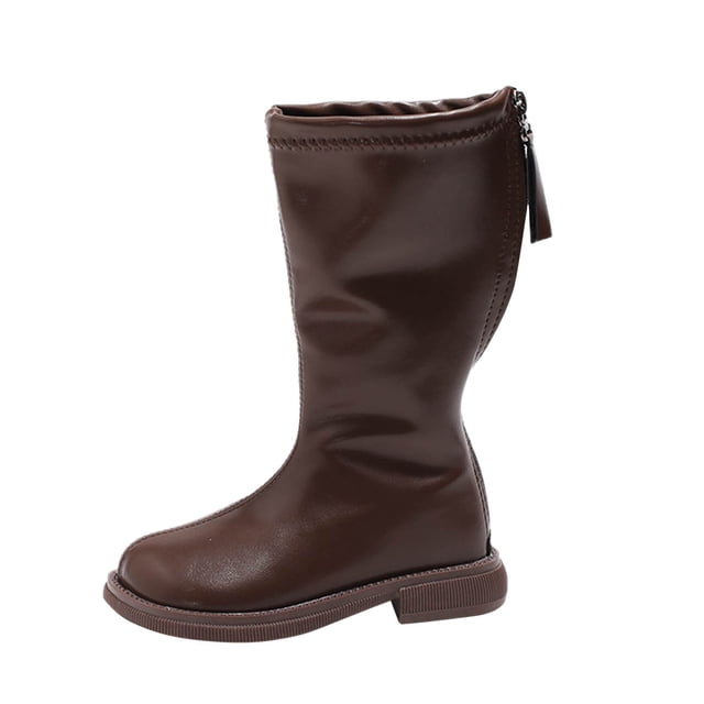 NOKIO Girls Knee High Boots Low Heel Lug Sole Riding Boots with Side Zipper Bow Detail Dress Booties for Toddler Little Kid Big Kid Winter Snow Non Slip Water-proof Warm