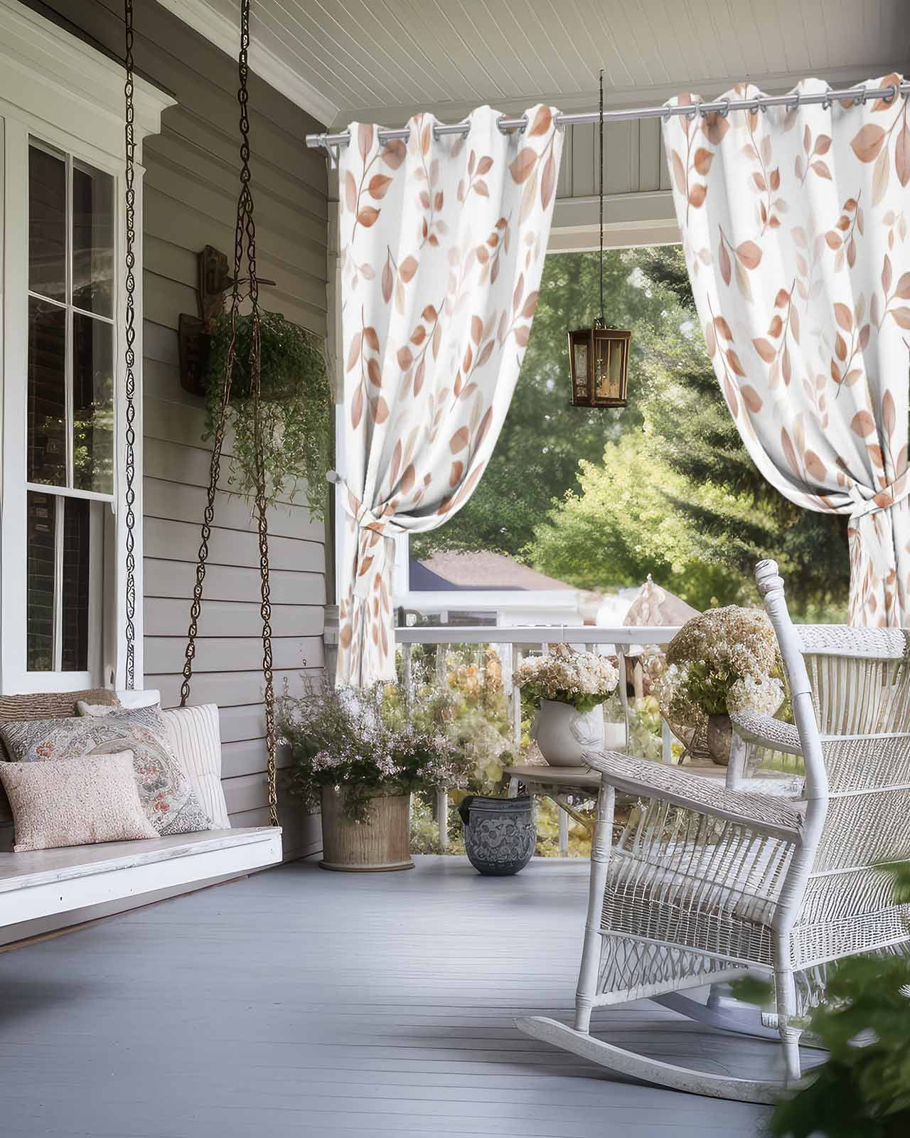 Vintage Leaf Outdoor Curtains for Patio, Fallen Leaves Autumn Tree Branch Plant Privacy Drapes Grommet Waterproof Outside Curtains for Porch/Cabana/Balcony 54"x 108", 1 Panel
