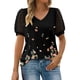 thumbnail image 2 of Fiudx Camisas para Mujer Moda Mujer Manga Corta Estampado Floral Cuello En V Tops Encaje Patchwork Camiseta Blusa, 2 of 7