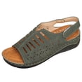 thumbnail image 4 of Rokment Womens Orthopedic Wedges Gladiator Sandals Vintage Comfortable Hollow out Leather Platform Arch Support Walking Dress Sandals for Beach Summer Green Size 7.5, 4 of 5