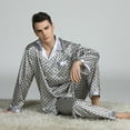 thumbnail image 4 of AMERTEER Men‘s Silk Pajamas Set Casual Print Home Service Two-Piece Set, 4 of 5