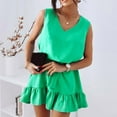 thumbnail image 4 of Bigersell Casual Dresses Fashion Summer Women Summer V-Neck Solid Color Ruffles Sleeveless Elastic Waist Dress with Blet Women's Plus Cocktail Dress Style 10734, Female Above Knee Dresses Green L, 4 of 6