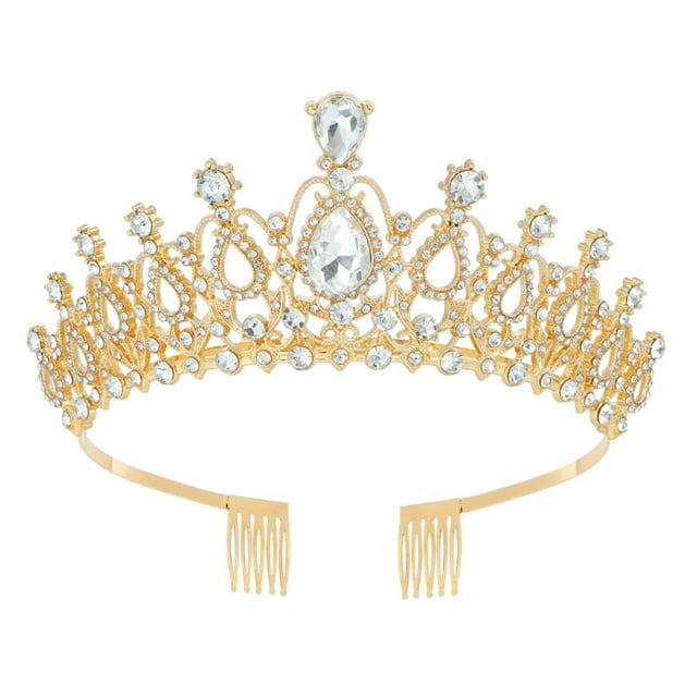 Wdgfv Girls Gold Crown Crystal Princess Tiaras Rhinestone Queen Headband Wedding Bridal Hair Accessories Birthday Prom Pageant Party Coming Gold Over 8 years old