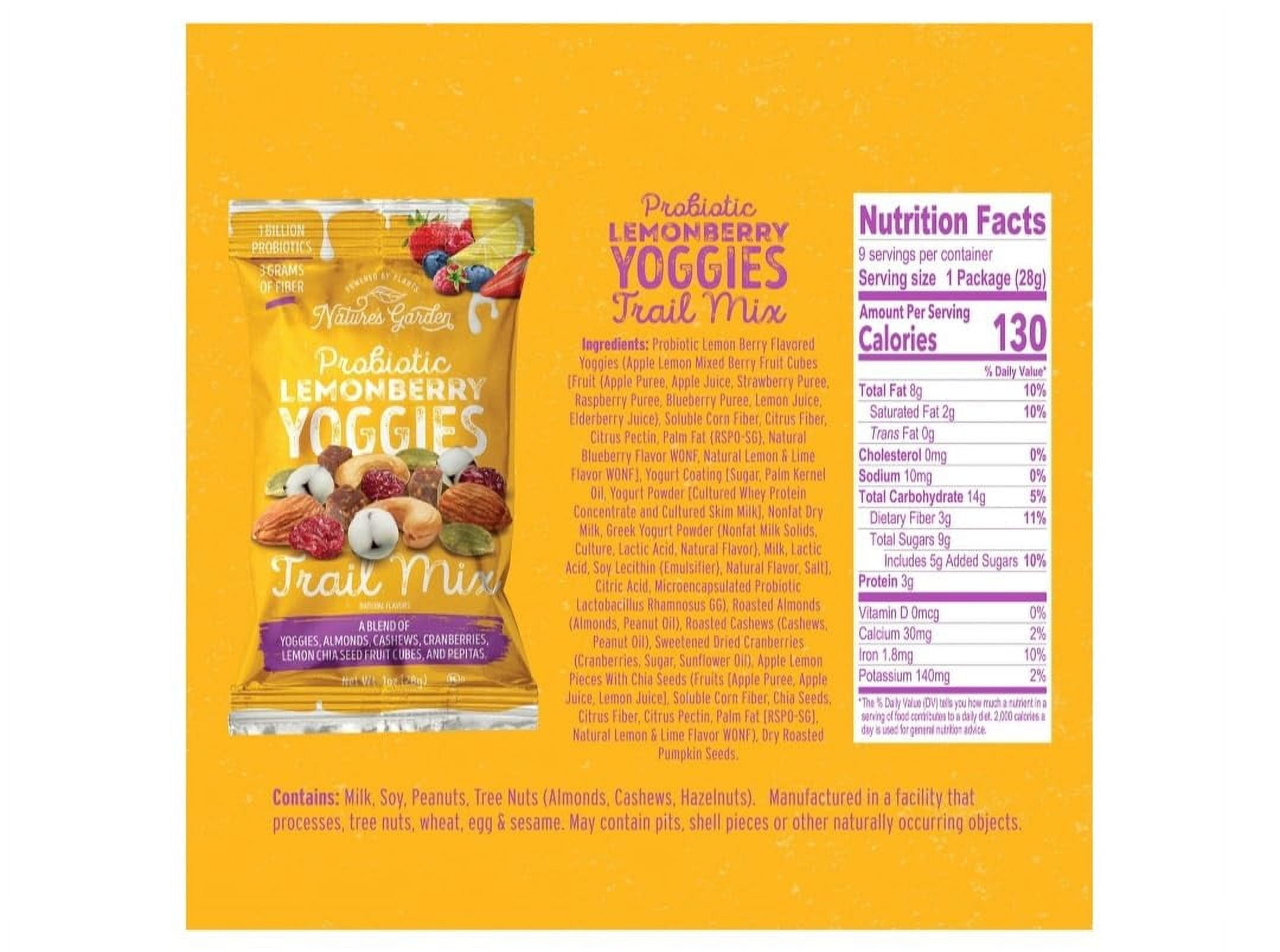 Nature's Garden Probiotic Yoggies Lemon-Berry and Berry Medley Trail Mix 18 Bags of 1 oz each, Yogurt Covered Fruits,High Fiber, Real Fruit Pieces, No Artificial Ingredients, Healthy Snack for Adults