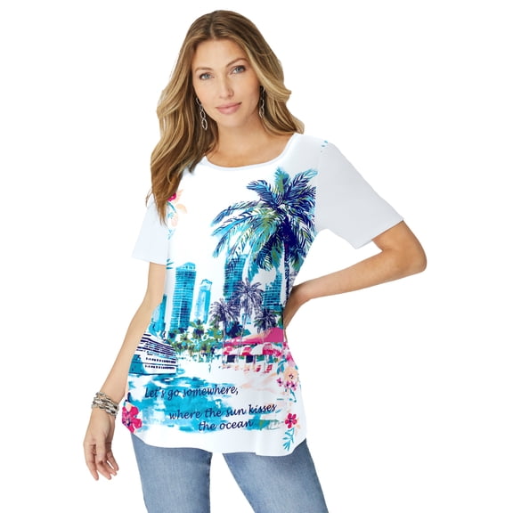 Roaman's Women's Plus Size Travel Graphic Tee
