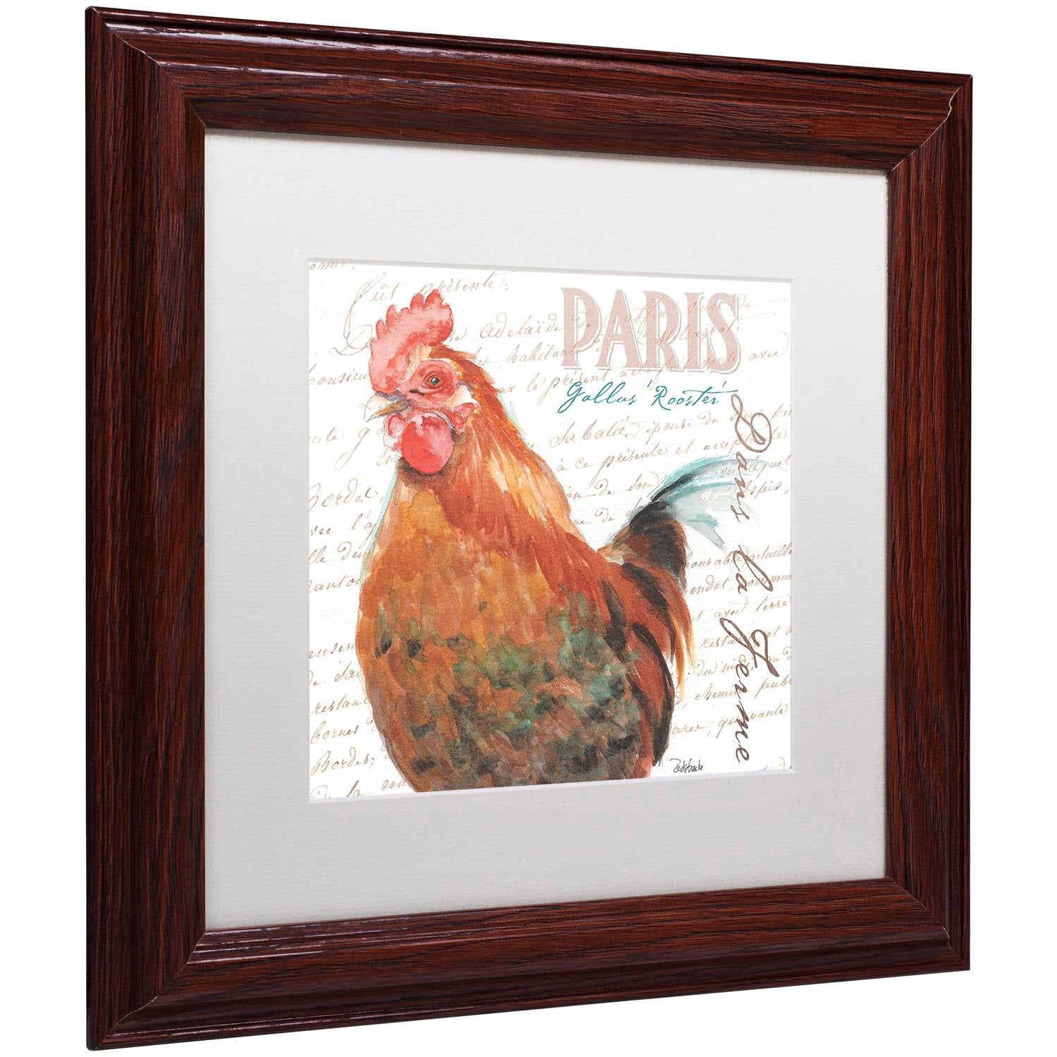Trademark Fine Art "Dans la Ferme Rooster I" Canvas Art by Jennifer Redstreake White Matte, Wood Frame