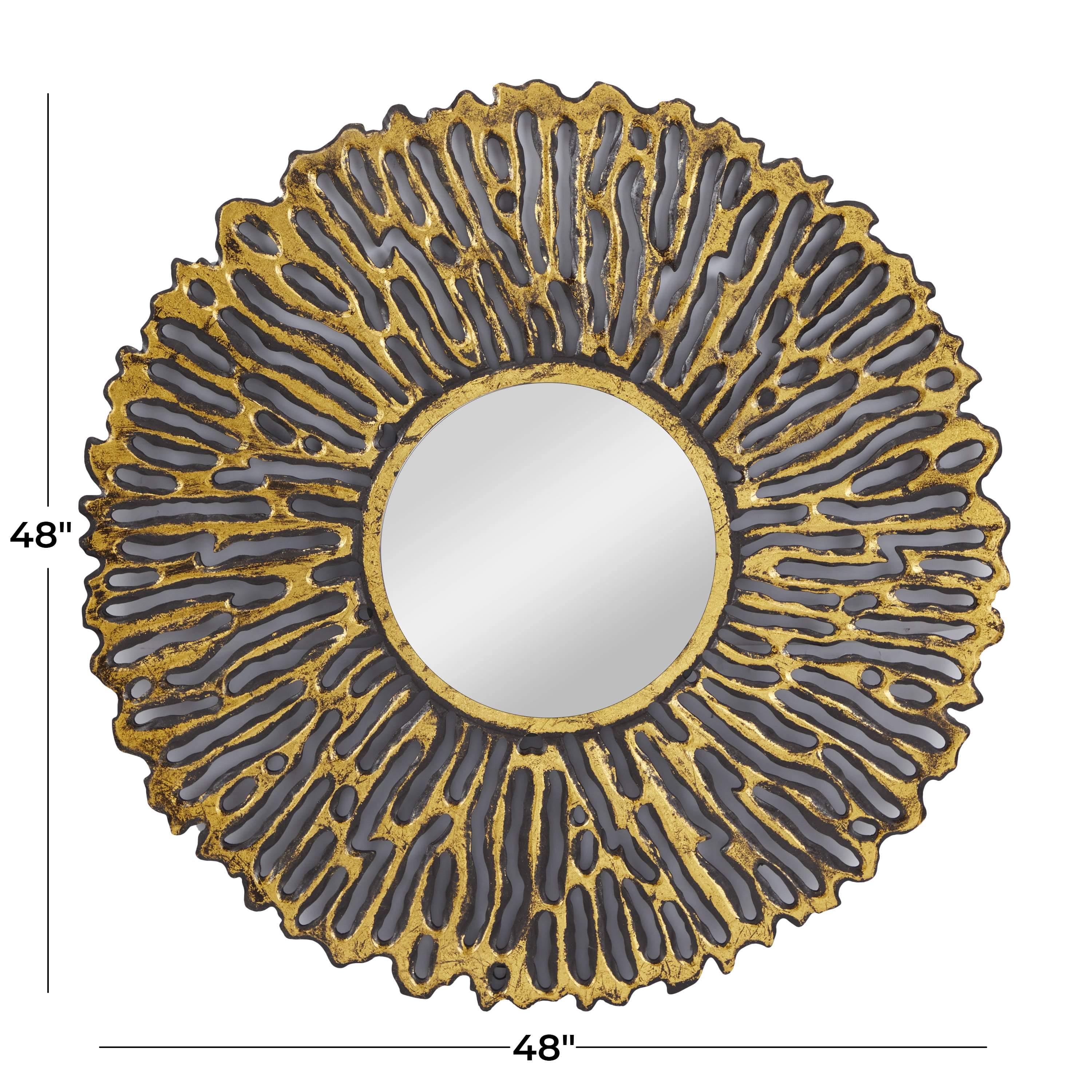 DecMode 48" x 48" Gold Starburst Wall Mirror