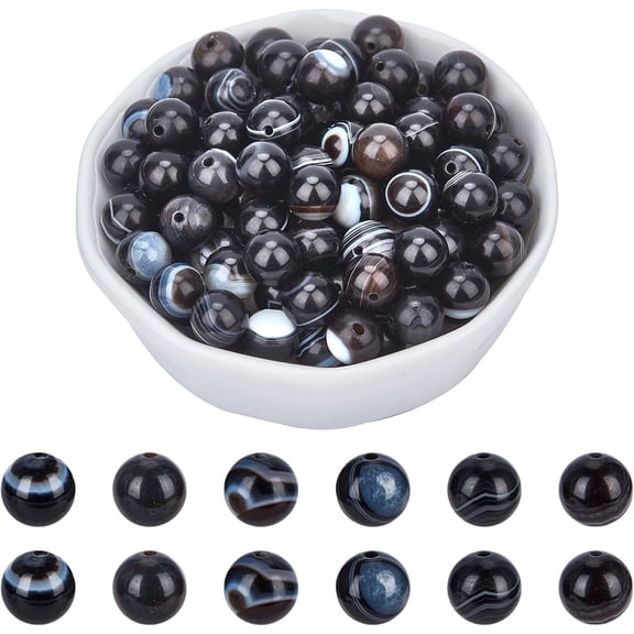 About 94Pcs 8mm Natural Stone Beads Natural Striped Agate Round Beads Grade A Gemstone Loose Beads for Bracelet Necklace Jewelry Making (Hole: 1mm) DIY