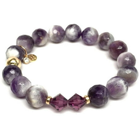 Julieta Jewelry Purple Amethyst Swarovski Crystal Paris 14kt Gold over Sterling Silver Stretch Bracelet
