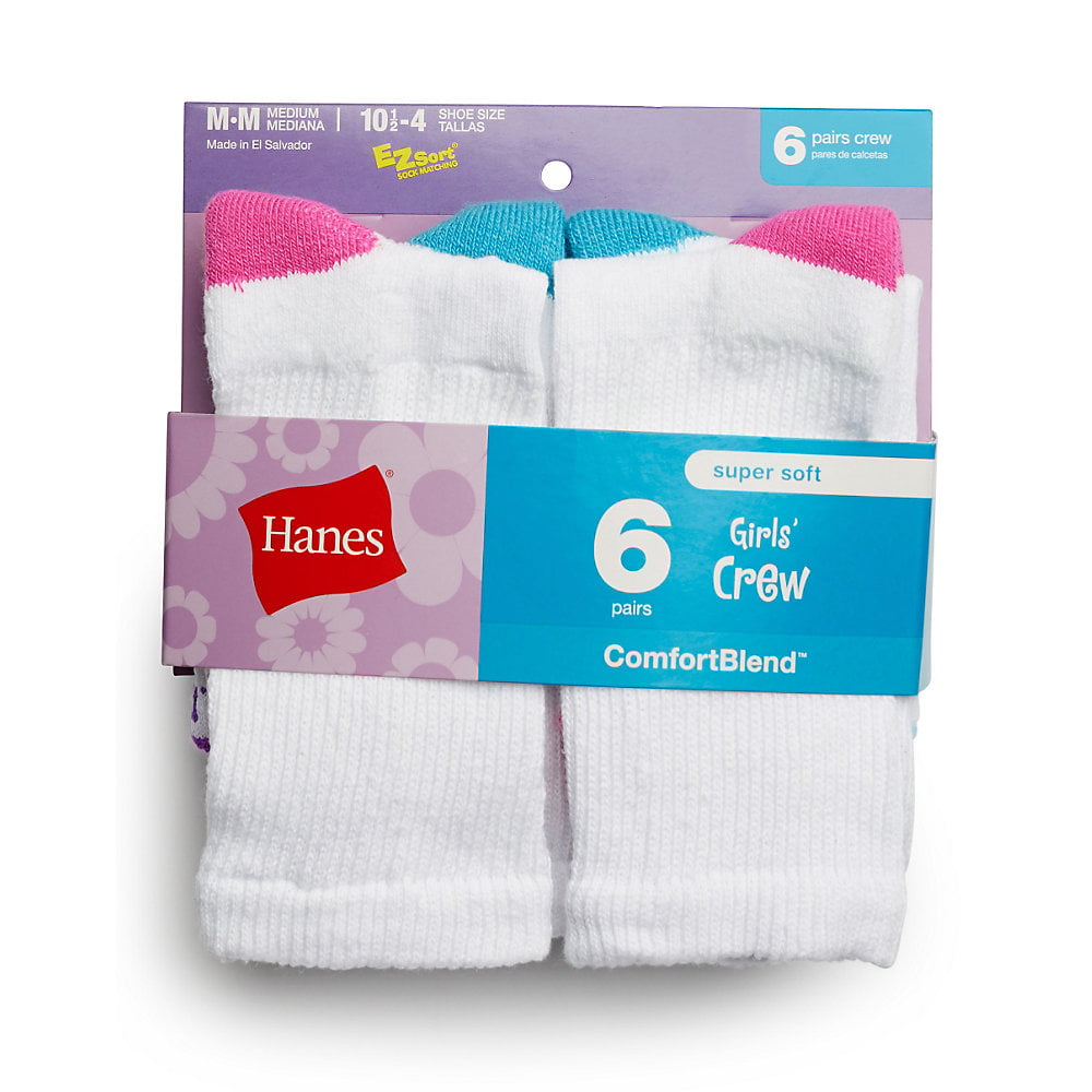 Hanes Girls Crew Socks 6-Pack