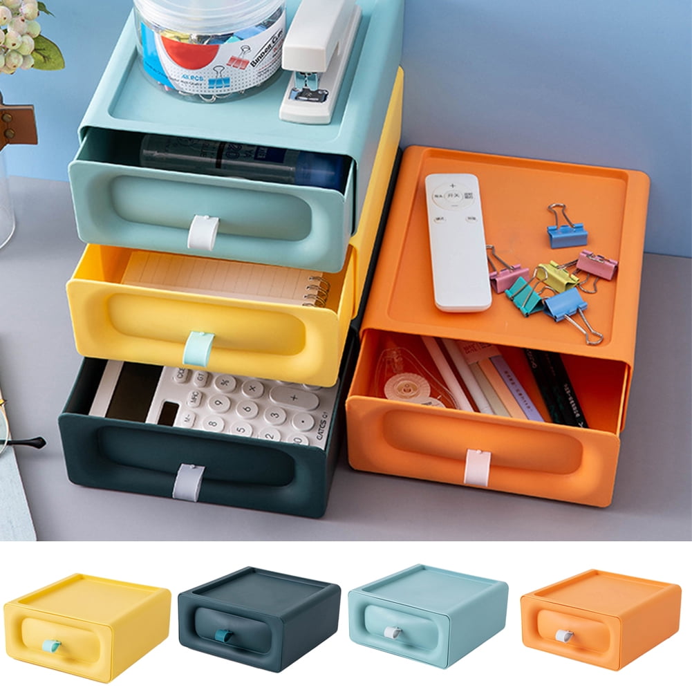 Desktop Stacking Drawers Multicolor Storage Containers with Drawers Small Plastic Drawer Organizer for Countertop Stackable Storage Drawers 4 Drawers Desk Organizer for Makeups Art Supplies Jewelry 