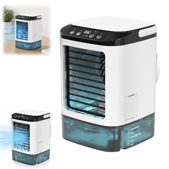 4-in-1 Mini Air Cooler Fan,Portable Air Cooler Fan,Personal AirCooler with 3 Speeds,2 Mist Modes,7 LED Light,900ML Water Tank,Rechargeable Desktop CoolingFan for Bedroom Office Travel