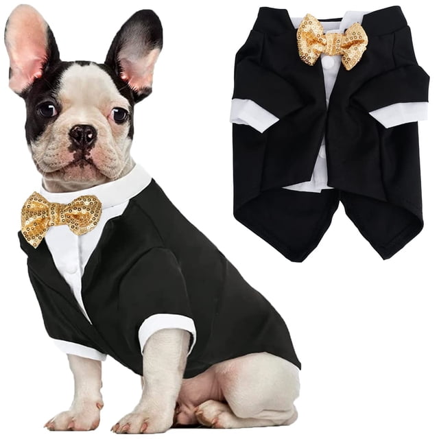 Ropa formal para perros, camisa, disfraz, traje de boda, fiesta, pajarita, traje para perros pequeños, medianos y grandes (M)