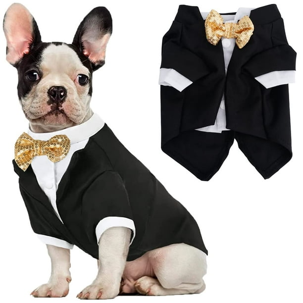 Ropa formal para perros, camisa, disfraz, traje de boda, fiesta, pajarita, traje para perros pequeños, medianos y grandes (M)